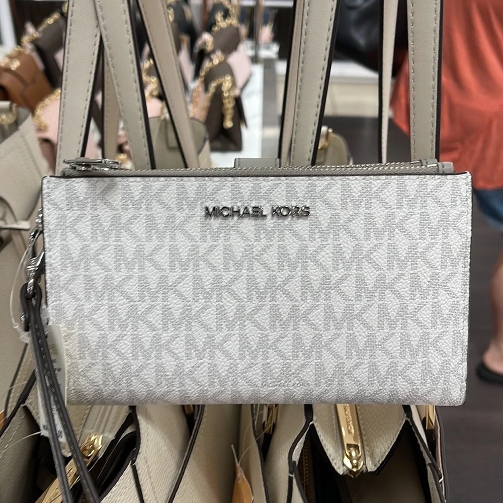 MICHAEL KORS LARGE DOUBLE ZIP WRISTLET PHONEHOLDER WALLET CLUTCH BRIGHT WHITE